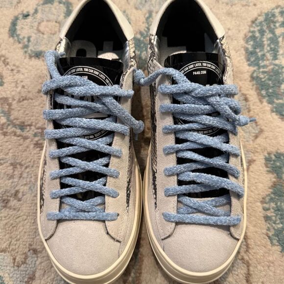 P448 John Silver Python Blue Lace Sneakers Size 9 - Picture 2 of 10